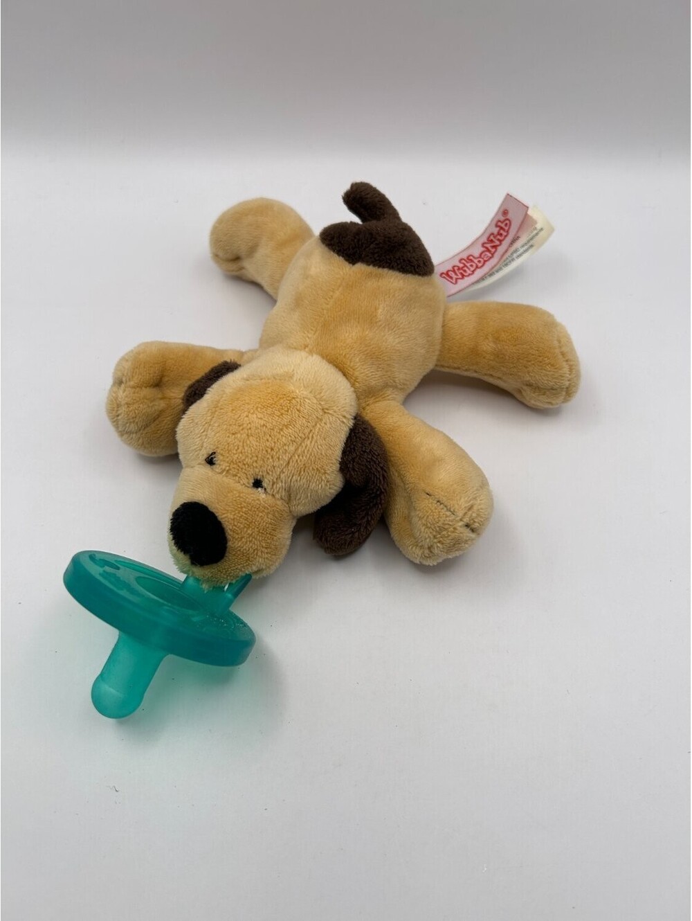 Wubba Nub Puppy Dog Infant Plush Pacifier Tan Brown Teal Baby